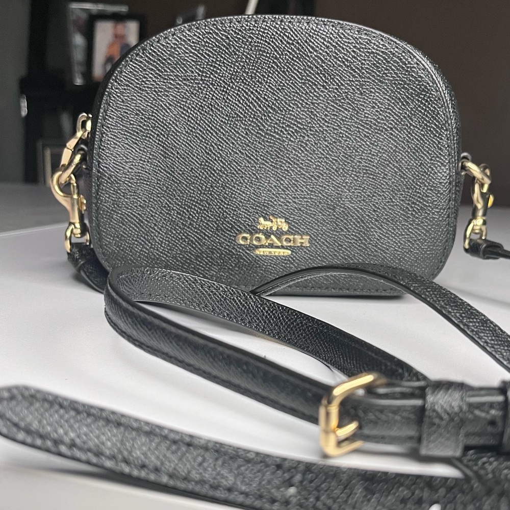 Coach Black Textured Crossbody Bag with Gold Hardware Purse Handbag
